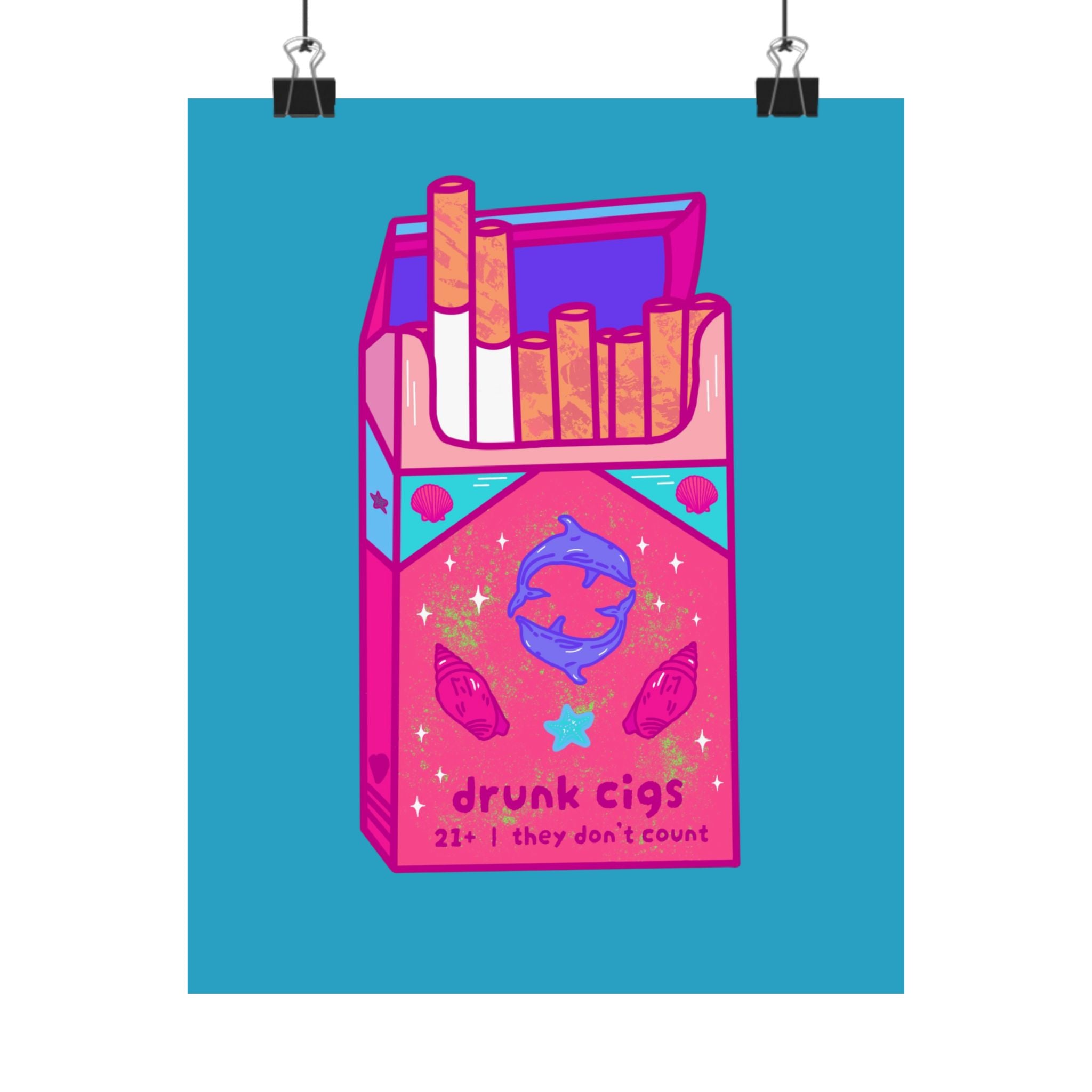 Matte Poster — Neon 'drunk cigs' Retro Cigarette Pack Art