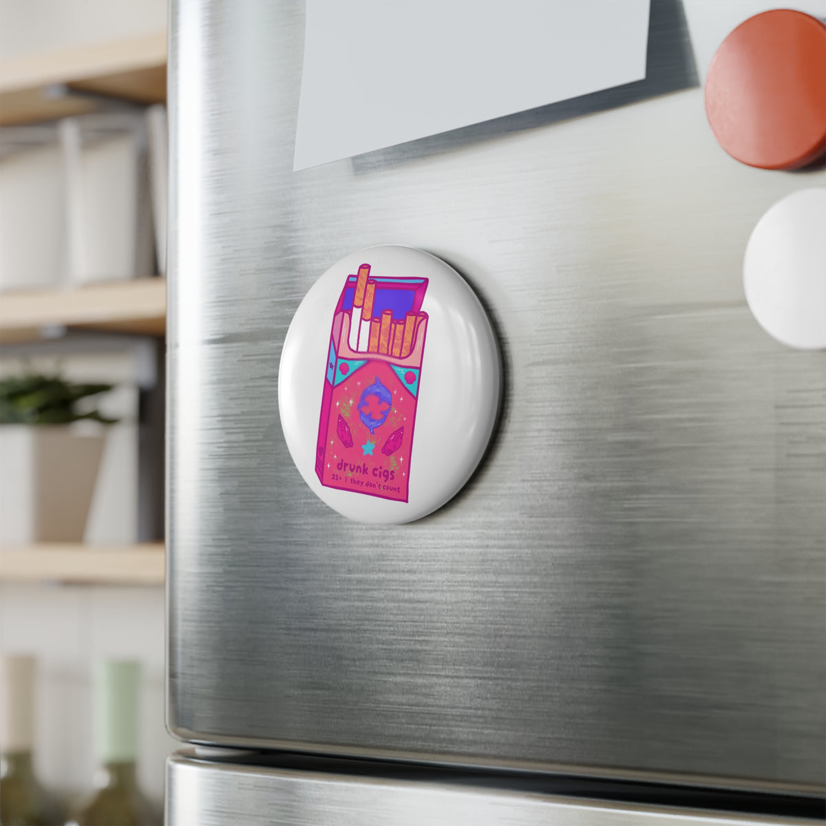 Drunk Cigs Magnet, Round