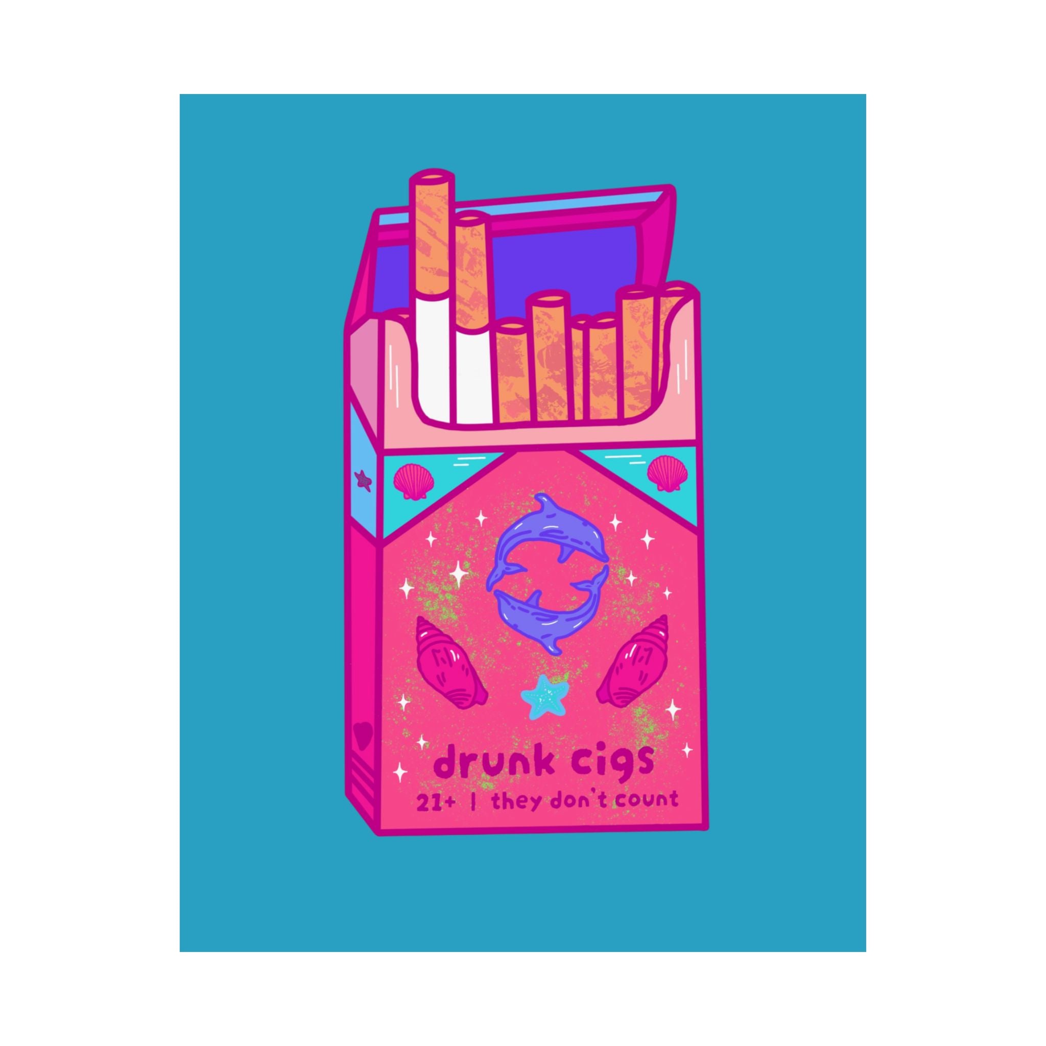 Matte Poster — Neon 'drunk cigs' Retro Cigarette Pack Art